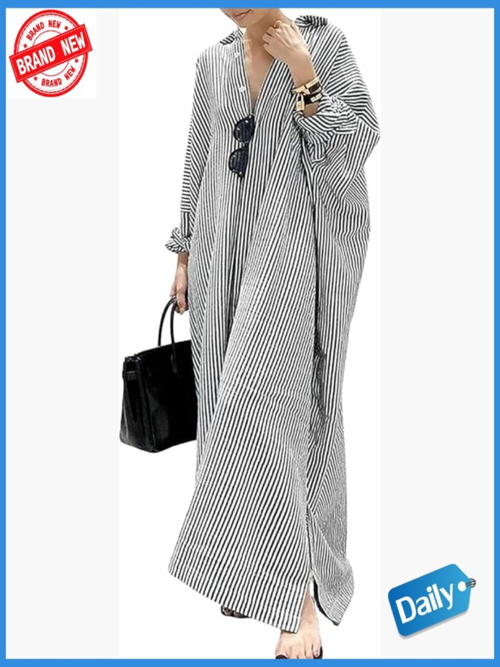 Oversized Striped Button Down Maxi Shirt Dress Plus Size